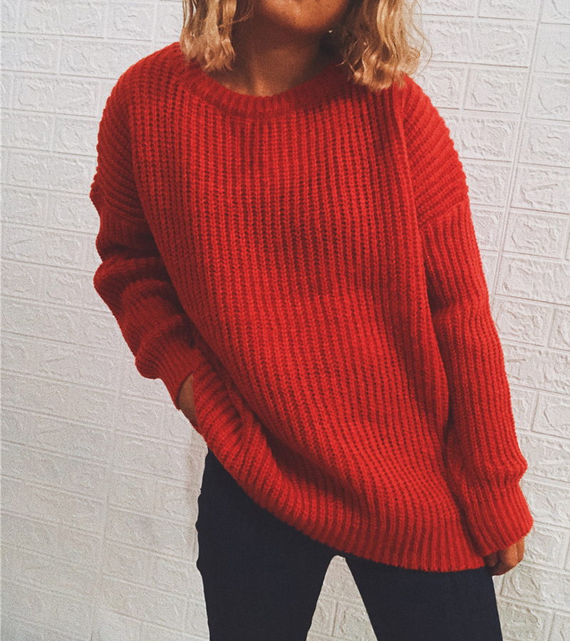 Round Neck Long-Sleeved Knitted Sweater NSSX104233