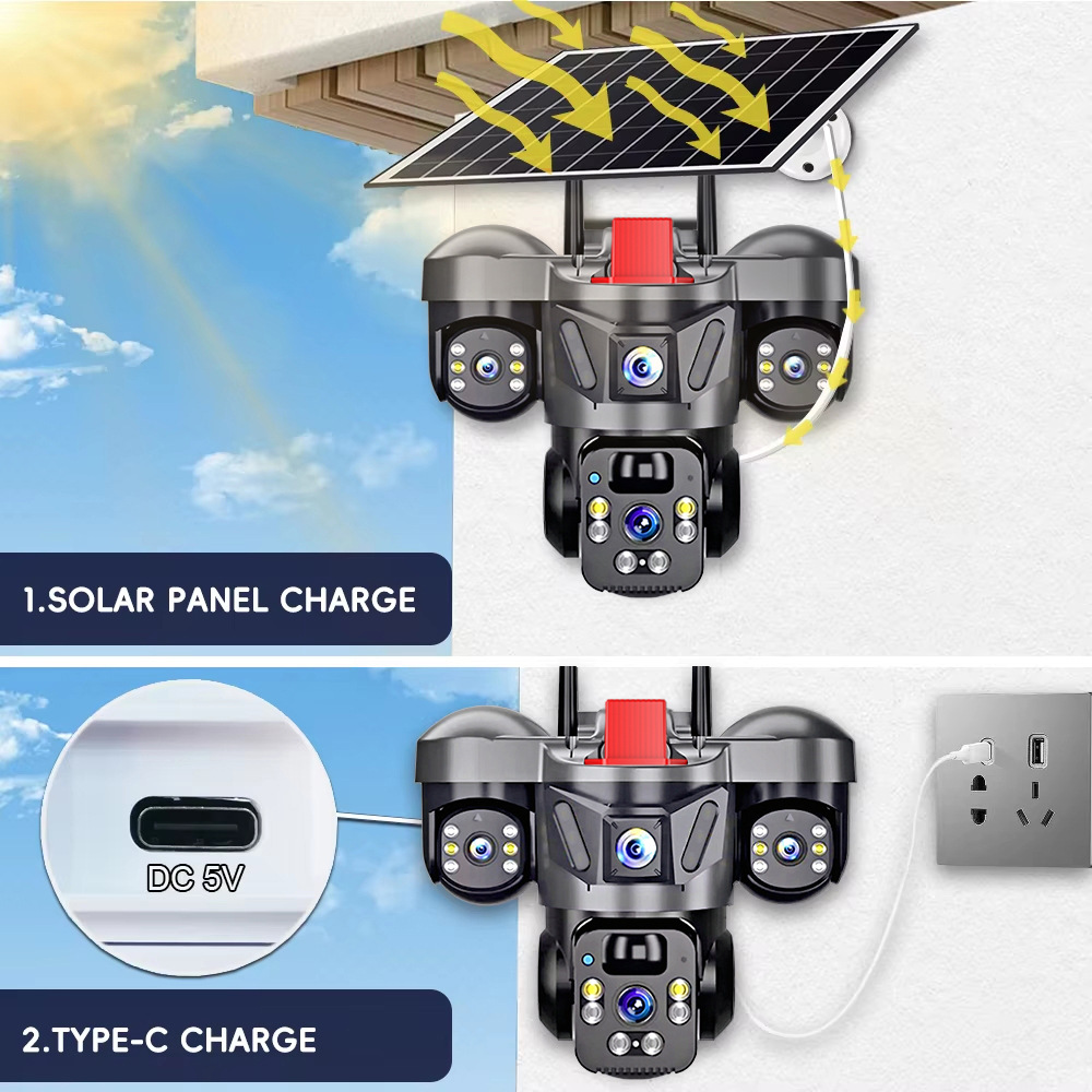 Cámara de vigilancia solar transfronteriza de tres lentes WiFi doméstica con visión nocturna HD 4G a prueba de agua remota al aire libre image 3