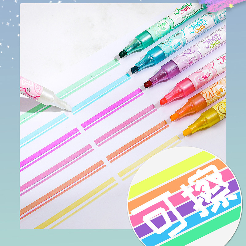 Resaltador de flash borrable, protector de ojos de cabeza inclinada para estudiantes, bolígrafo de preparación de lecciones de marcado en el aula, resaltador de cuenta manual para niños