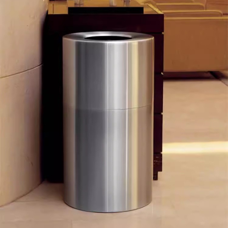 不锈钢商场垃圾桶大容量商用无盖圆桶上开口超市影院果皮箱直投口