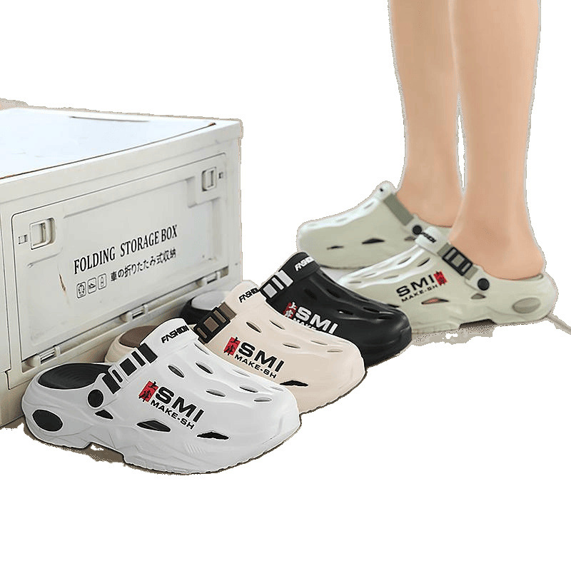 2025 nuevos zapatos con agujeros para hombres, ropa exterior, suela gruesa, antideslizante, zapatillas Baotou, sandalias deportivas de playa al por mayor