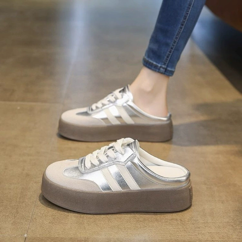 Белые кроссовки Baotou 2024, новые ретро-кроссовки с цветовым сочетанием, повседневные кроссовки на одной ноге, немецкие тренировочные кроссовки на толстой подошве, полусабо.