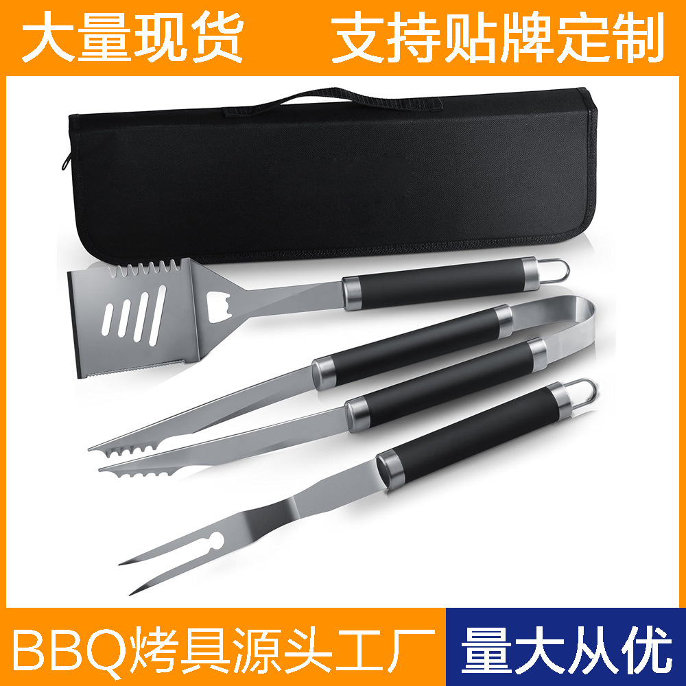 Amazon Hot sale acero inoxidable parrilla set horquilla bolsas de almacenamiento mangas de tubo de goma y plástico BBQ herramientas de barbacoa al aire libre