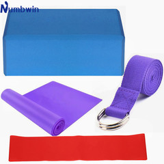 Yoga Fitness Equipment Set of 4: Yoga Bricks, Latex Towel, Stretch Strap, Resistance Ring - Cross-border Sports Fitness Kit