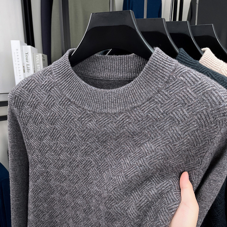 Jacquard de diamante suéter otoño y invierno camiseta de punto nuevo hombre casual de manga larga con camiseta de lana