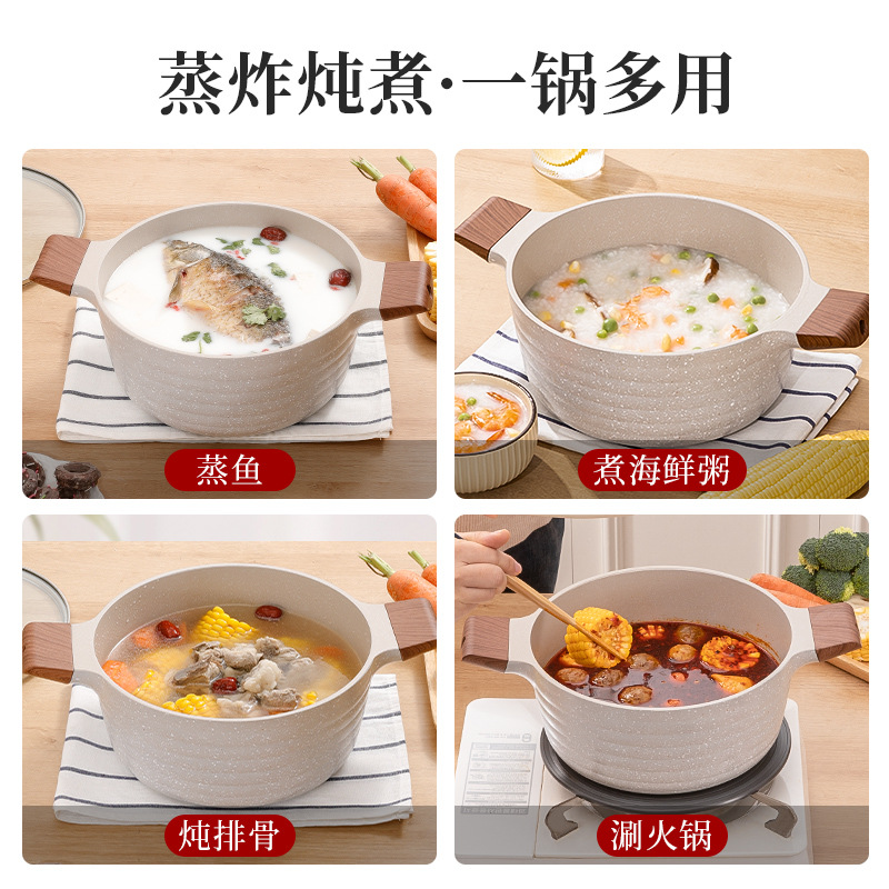 Yierjia olla de sopa de piedra de maifan olla de estofado doméstica antiadherente multifuncional olla de doble oreja estufa olla de cocina universal comercio exterior