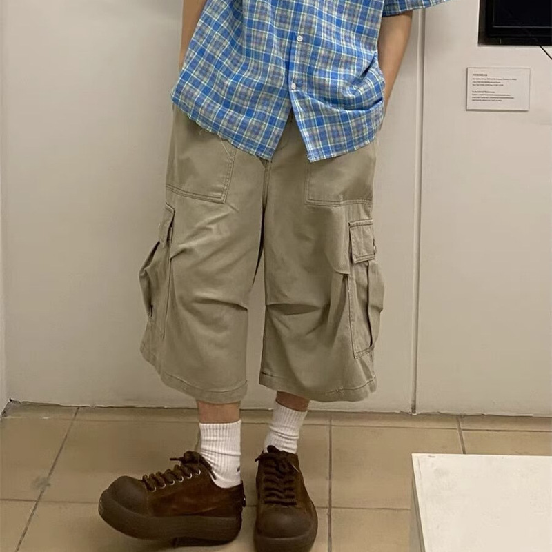 Large Pocket Workwear Shorts Men's Summer Thin American Style Retro Lumber Pants Trendy Brand Casual Wide Leg Pants