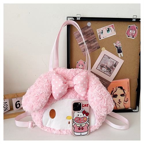 New plush bag, super cute and cute bow rabbit plush backpack, soft Melody, single shoulder storage, large face bag