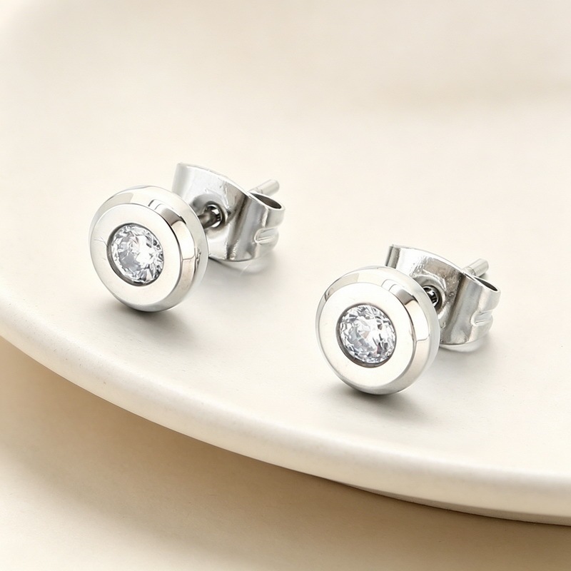 Diamond Encrusted Round Hoop Earrings In Titanium Steel Elegant_voghion.com