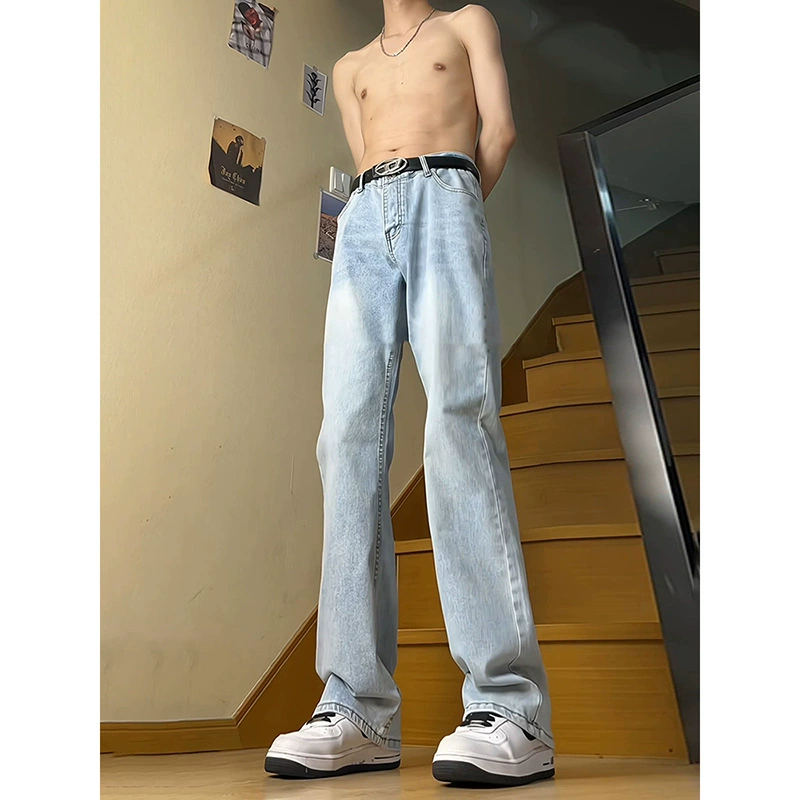 Американские мужские джинсы из мягкого денима светло-голубого цвета, брюки для миниатюрных фигур, утягивающие и увеличивающие рост прямые брюки.