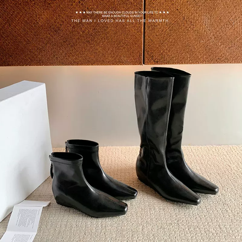 小个子内增高长靴女2025秋冬新款显瘦方头骑士靴百搭长筒靴女