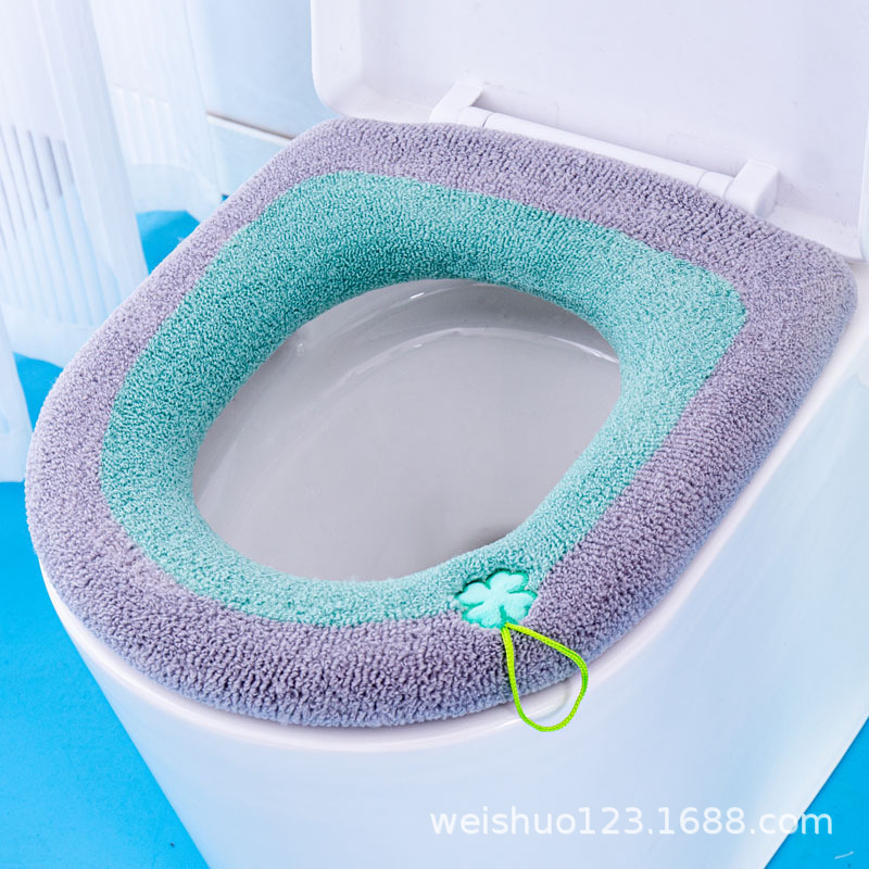 伟硕针织马桶垫坐垫平纹灰拼色带提手马桶垫批发卫生间通用坐便套