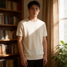 羊绒衫男薄夏季圆领撞色短袖老钱风男款百搭T恤高档夏季百搭绅士