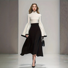 欧美时尚连衣裙2025新款假两件拼色套装时尚洋气减龄显瘦遮肉伞裙