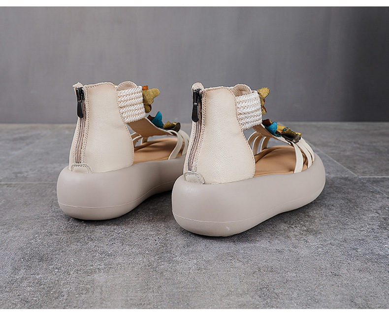 Sandal La Mã nữ đế dày da thật hở ngón — Màu trắng be chi tiết 12