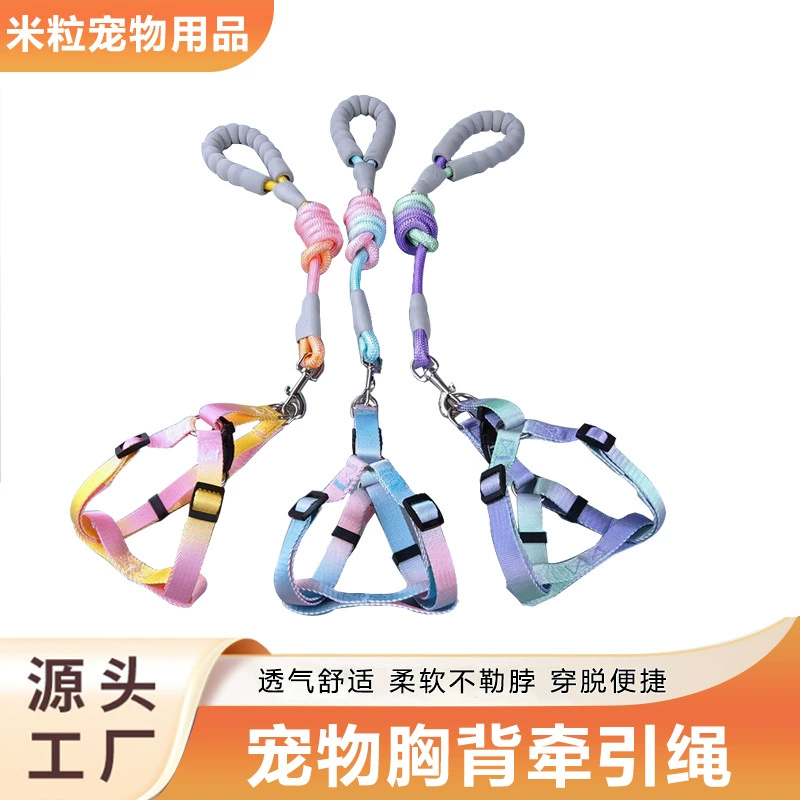 Прямые поставки популярных поводков для собак, жилетов для собак с градиентным цветом, шлеек, поводков и веревок оптом.