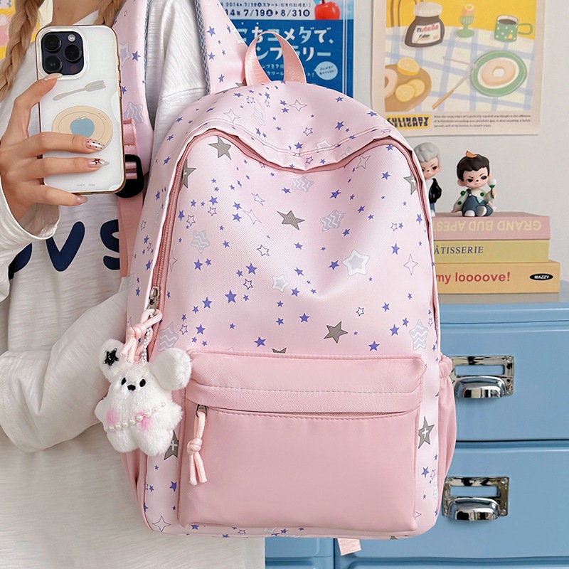 9035高颜值星星印花大容量书包初中学生双肩背包学生书包