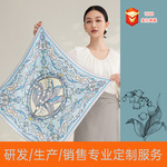 双面印花65cm真丝中花卉小方巾企业礼品批发100%桑蚕丝丝巾厂家代