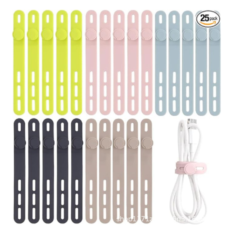 跨境 硅胶电缆扎带可重复使用绳带多功能弹性电缆收纳器可调节