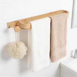 新款木质壁挂式浴室挂件毛巾架套装浴巾架置物架竹木毛巾收纳架