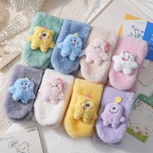 新款小怪兽儿童围巾秋冬季加厚毛绒保暖卡通兔毛可爱宝宝围脖脖套