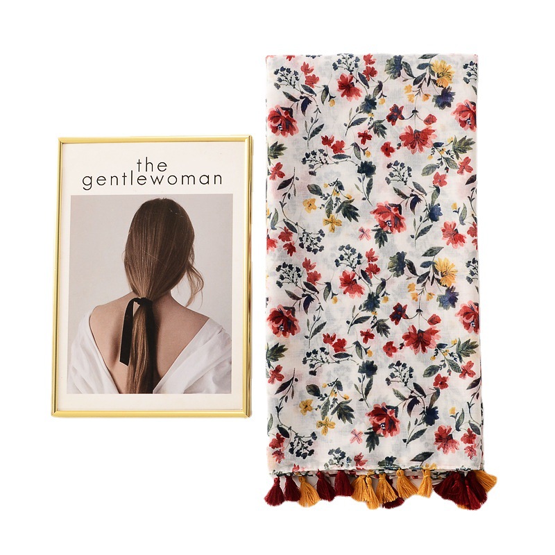 Estilo coreano caliente-Venta de algodón y lino sensación bufanda llanura pequeña flor roja impresa todo-fósforo chal viajes fotografía bufanda decorativa para las mujeres