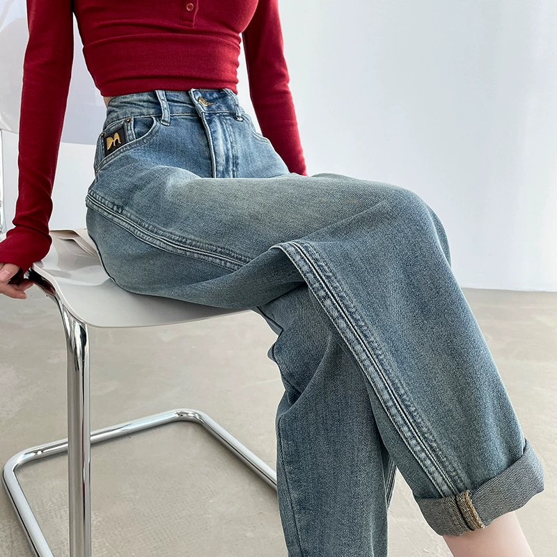 Светлые джинсы-шаровары для миниатюрных женщин, весенне-летние свободные укороченные брюки-морковки с высокой талией и манжетами в стиле пэчворк.