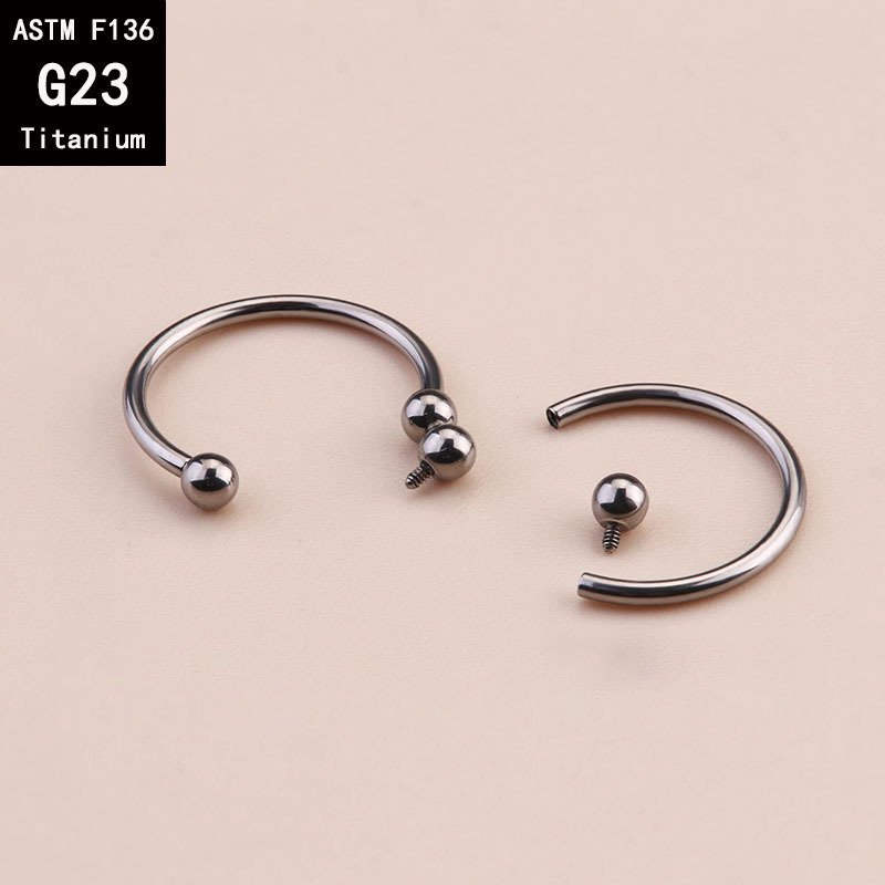 G23 Titanium Inner Tooth U-Shaped C-Shaped Rod Horseshoe Rod Ball Pointed Cone Internal Spiral Nose Ring F136 Titanium Alloy Piercing Jewelry detail image 12