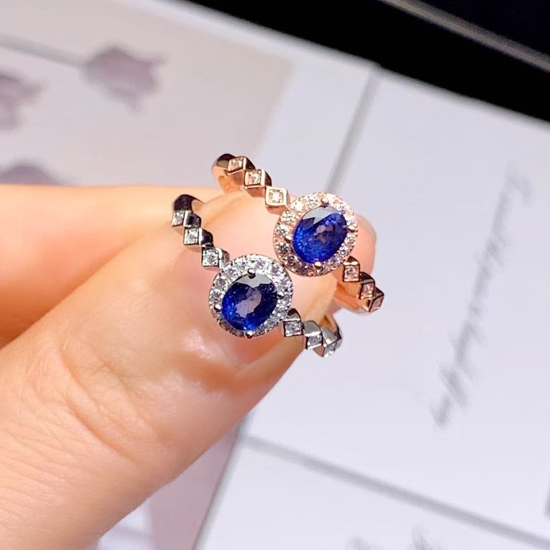 Natural Sri Lankan Sapphire Inlaid with 925 Sterling Silver Ring, Simple and Fashionable Personalized Rhombus Gemstone Jewelry Ring