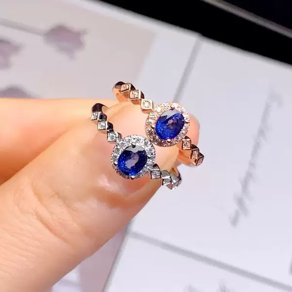 Natural Sri Lankan Sapphire Inlaid with 925 Sterling Silver Ring, Simple and Fashionable Personalized Rhombus Gemstone Jewelry Ring