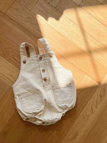 ins Korean style  spring and summer new baby crawling suit one-piece dress with patchwork waistband pants casual pocket 