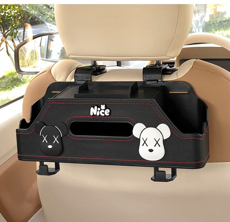 Car multifunctional storage box, car seat back organizer, cup holder, creative storage box with hooks for the back of the seat
