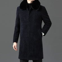 冬季新款长款毛领加绒加厚中老年呢子大衣爸爸装羊毛保暖男装外套