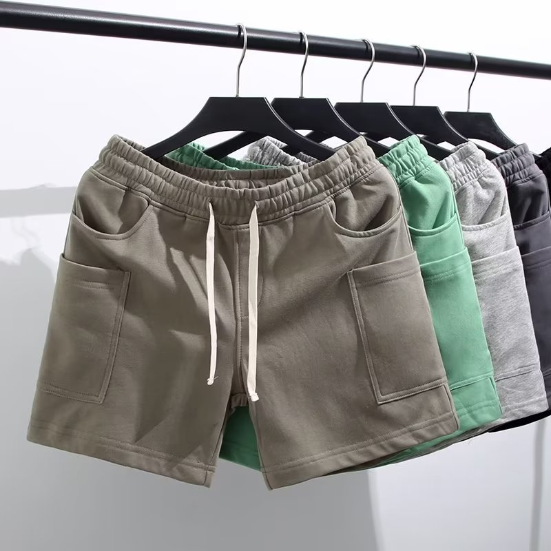 Summer Men's Fitness Sports Solid Color Casual American Shorts Five-point Pants Trendy Mid-length Pants Multi-pocket Straight Crane Pants