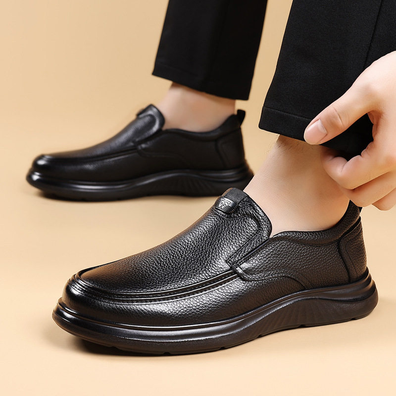 Giày da nam lười da bò thật đế mềm chống trượt, giày công sở đi làm — YL9519 Đen
