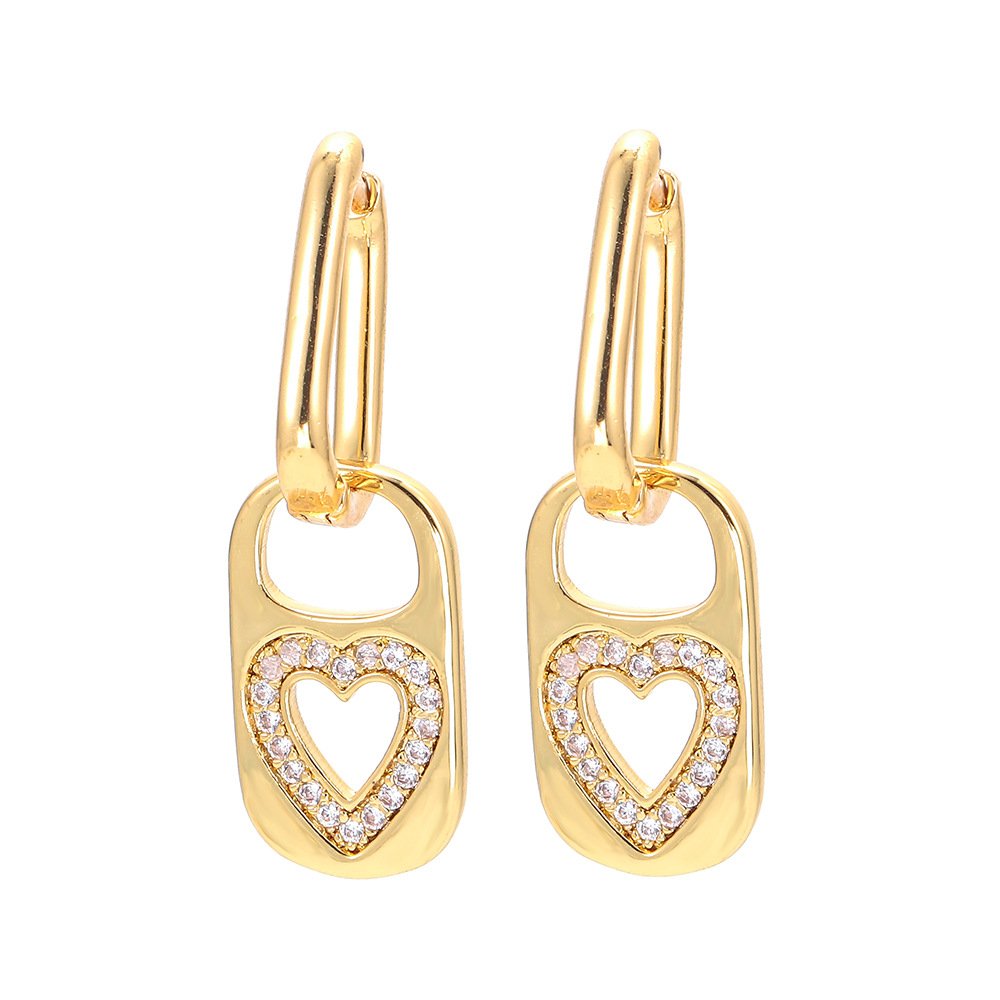 6g Weight Zircon Inlay Material Fashion Geometric Plating Copper Zircon Charm Sleeper Hoop Earrings Earrings