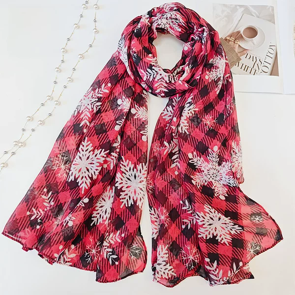 2024 Autumn and Winter New Scarf European and American Christmas Scarf Plaid Snowflake Voile Scarf Factory Direct Sales Spot