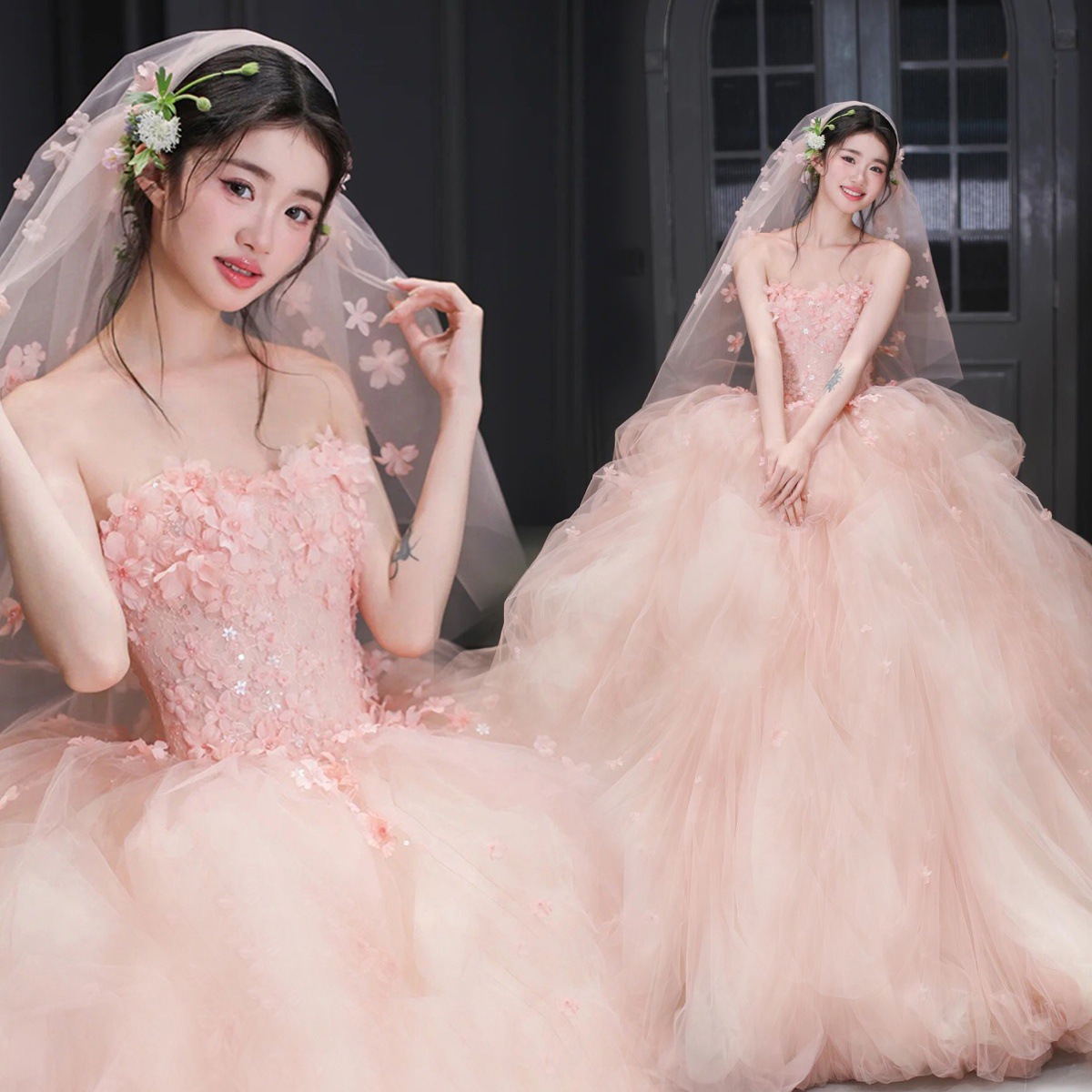 Pink Dress Princess Dress 2026 Bride Wedding Toast Dress Banquet Performance Adult Host Wedding Dress Evening Dress