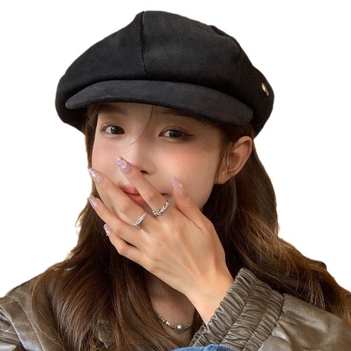 Female beret with round face and big head circumference, autumn and winter face-showing little painter's cloud octagonal hat