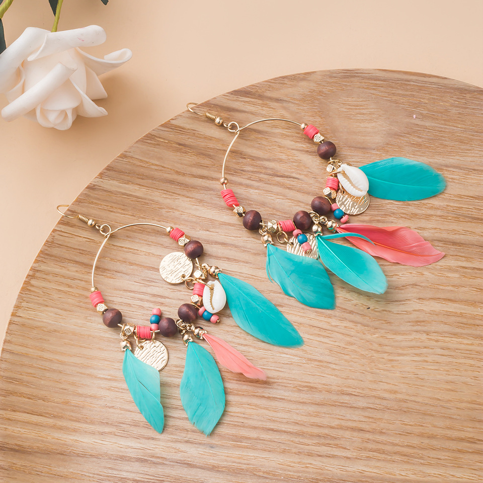 nihaojewelry bohemian ethnic style feather tassel earrings wholesale jewelrypicture3