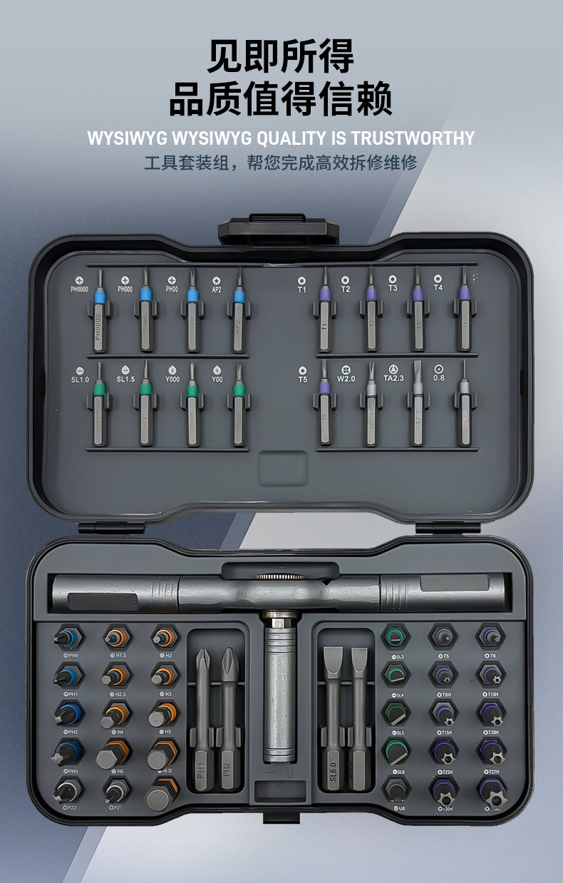 Lagerbestand Bestseller 50er 1 Multifunktionales Ratschenschraubendreher-Set S2-Stahl gehärtet Schraubenschlüssel Heimwerkzeug-Set