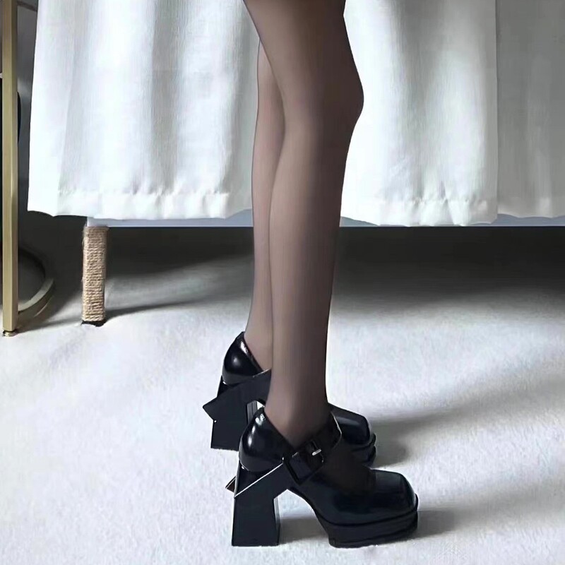 French Mary Jane Shoes for Women, Small Waterproof Platform 9cm, Non-Tiring High Heels, Thick Heels, Large Size Widened Flats for Women