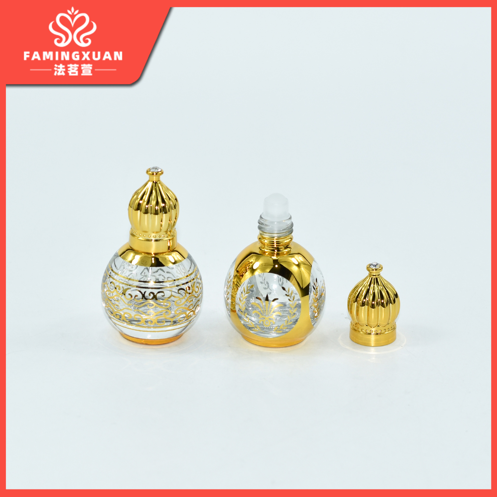 Faimingxuan sub-botella de perfume a granel botella vacía 12ML bola de cristal dorado botella vacía