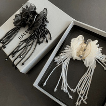 时髦精肯豆法式网纱长流苏抓夹仙气足高端复古公主头刘海边夹发饰