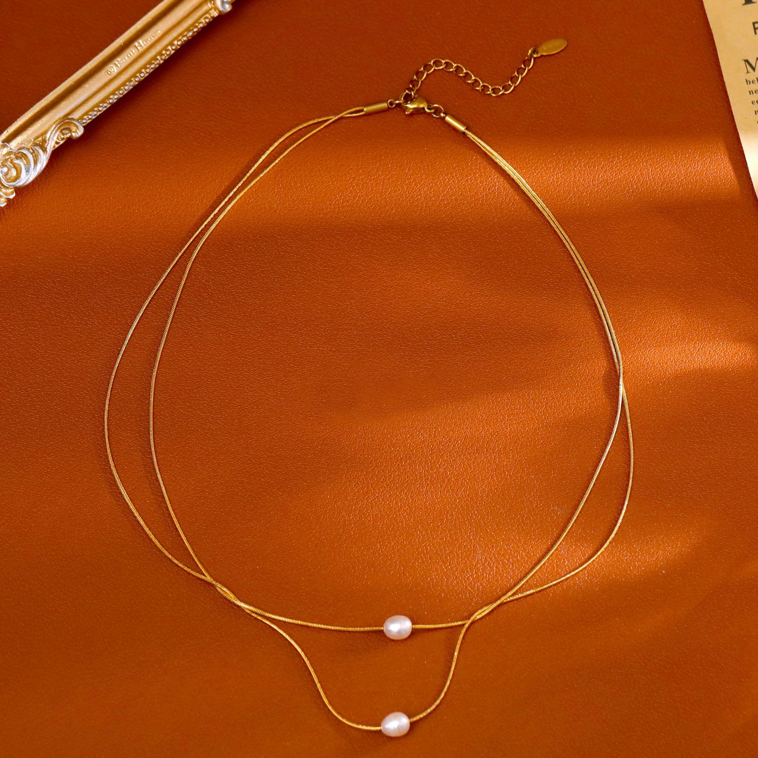 Perlenkette Aus 18k Vergoldetem Edelstahl Mit Süßwasserperlen_voghion.com