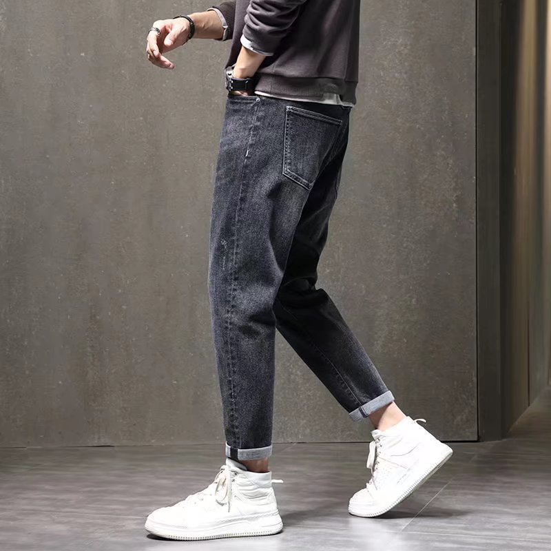 Pantalones de hombre de otoño 2021 Nuevos pantalones vaqueros elásticos rectos sueltos de hombre Pantalones casuales micro cónicos de primavera y otoño