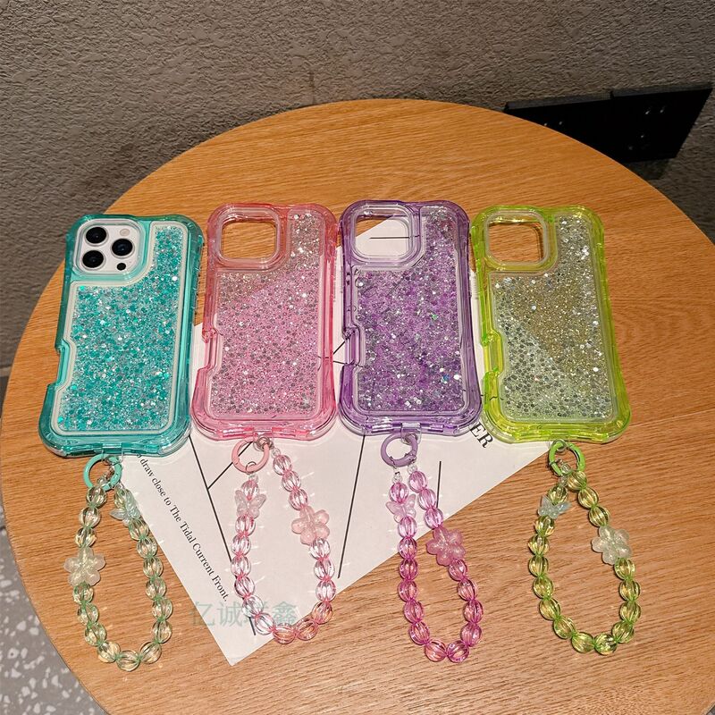 Beautiful Waist Bracelet Suitable for Apple 17Promax Glitter Glue Phone Case Iphone16 Anti-Fall Protective Cover for Women