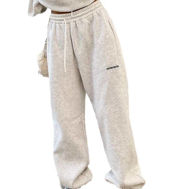 001 American Style Trendy Gray Sweatshirt Set For Women, Spring, Autumn, Winter, Thin Loose Lazy Casual Jogger Pants_voghion.com