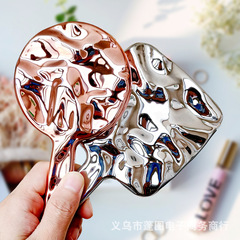Light Luxury Electroplated Plastic Ripple Square Bathroom HD Small Portable Mirror Round Beauty Mirror