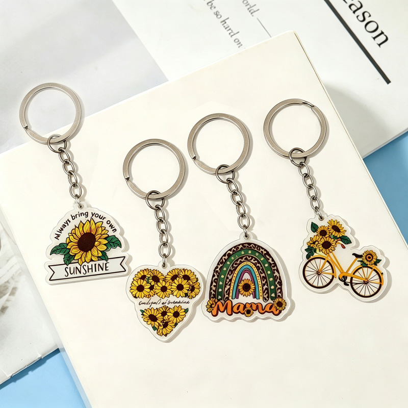 Acrylic Double-Sided Cross-Border Energetic Sunflower Bee Butterfly Bicycle Keychain Fun Bag Pendant